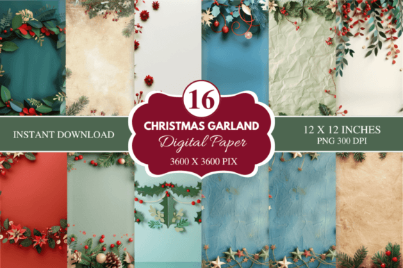 Christmas Garland Digital Paper Bundle: Festive Layers for Your Designs