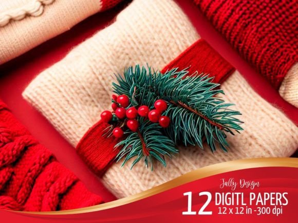 Christmas Knitted Blanket Digital Paper: Cozy Creative Assets