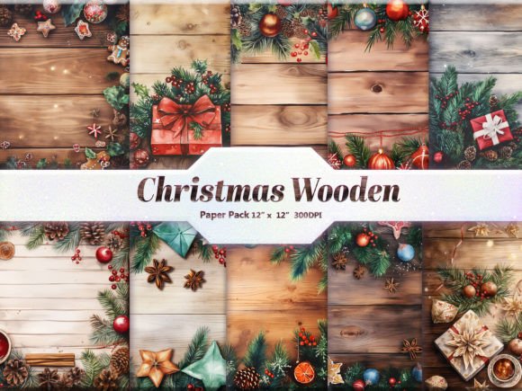 Christmas Wooden Digital Paper Pack: Design with Rustic Charm