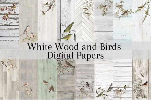 Elevate Your Projects with White Wood and Birds Digital Paper