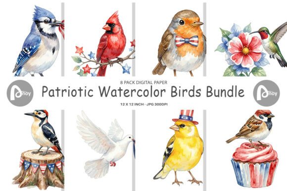 Patriotic Watercolor Birds: A Creative Digital Paper Set