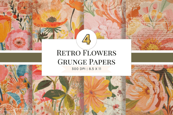 Retro Flowers Grunge Digital Papers: A Designer's Textured Toolkit