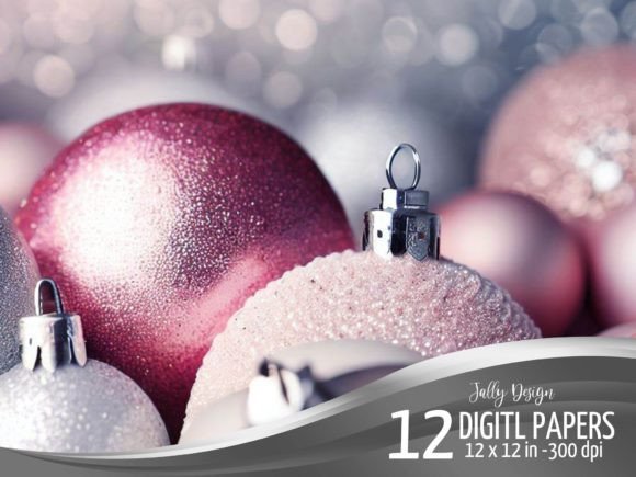 Silver & Pink Christmas Ornaments Paper: Festive Design Asset