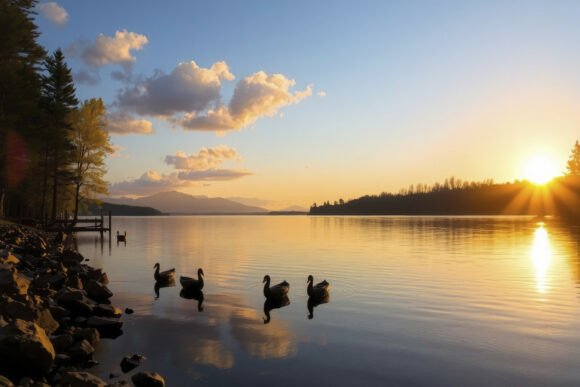 The Visual Calm of Sunset Over Lake Background