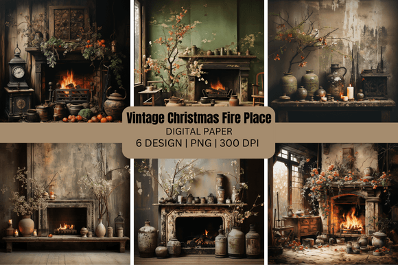 Timeless Holiday Magic: The Vintage Christmas Fire Place Background