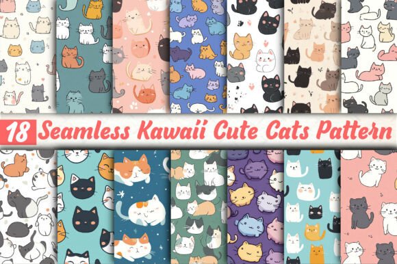 Unlock Adorable Aesthetics with the Kawaii Cute Cats Pattern Bundle