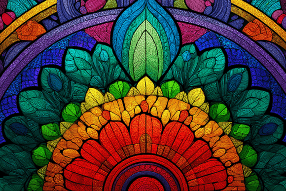 Vibrant Rainbow Mandala Stained Glass for Designers